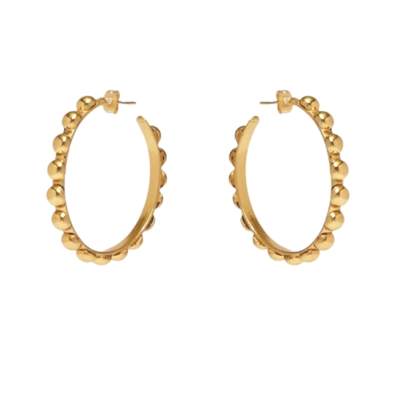 Sylvia Toledano Tribal Studded Hoop Earrings, Size 1.5", Goldtone - Picture 3 of 6